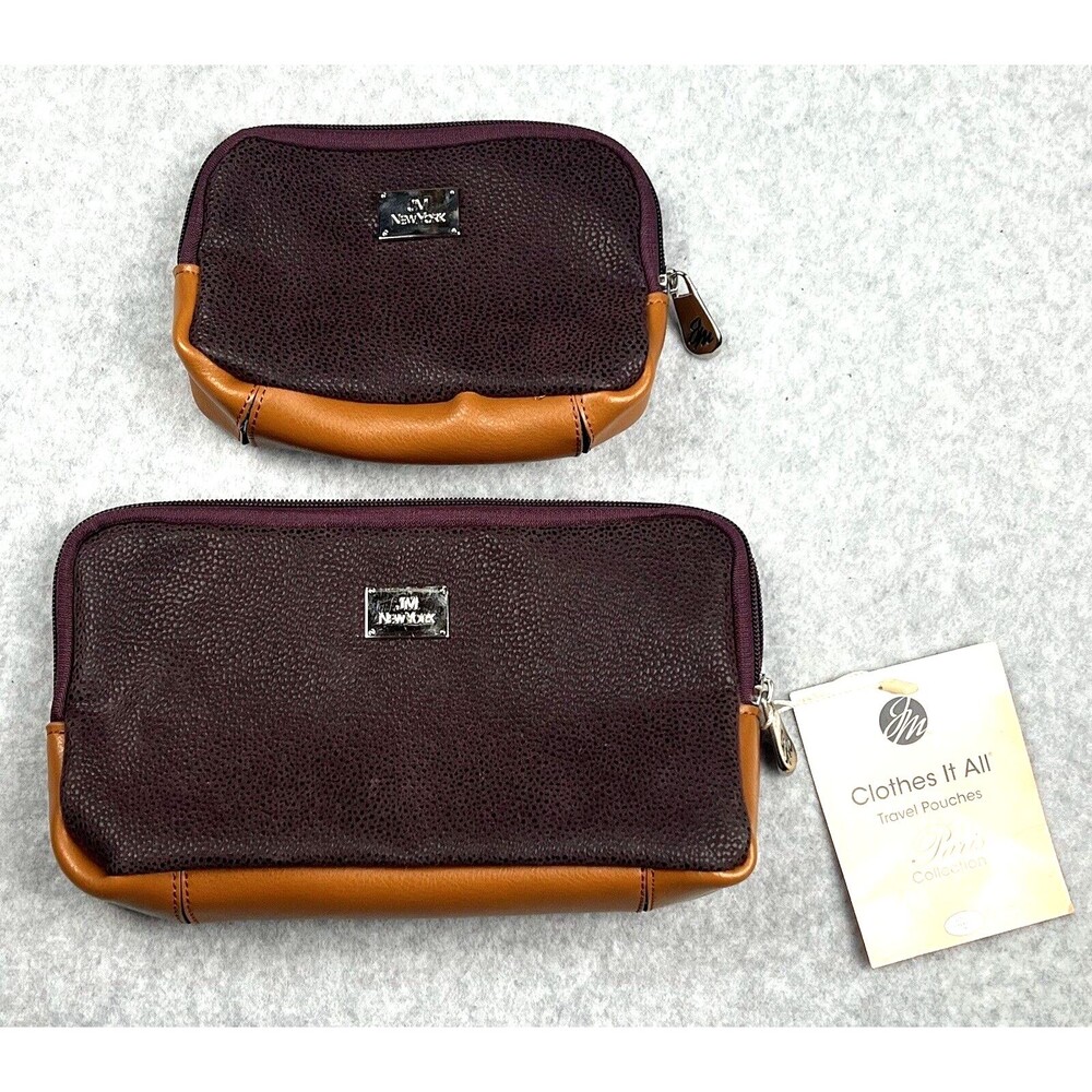 JM Collection Set of 2 Brown Travel Cosmetic Organizer Pouches Toiletry Bags NWT